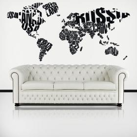 Luminescent panels dividing fluowall typographic world map texts