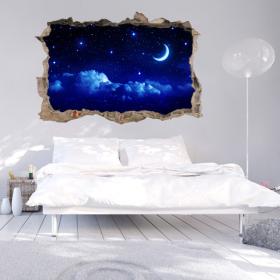 Vinyl wall 3D Moon and stars