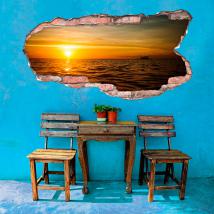 Vinyl hole 3D wall sunset on the sea