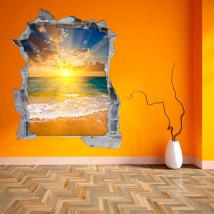 3D wall vinyl sunset on the beach