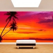 Photo wall murals Palms Sunset Beach