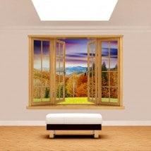 Windows 3D sunset mountains