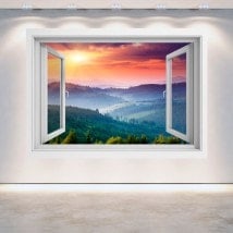 Windows 3D walls sunset mountains