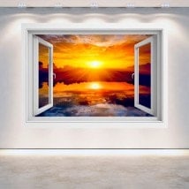 3D Sun window sunset sea