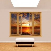 3D sea Sun sunset window