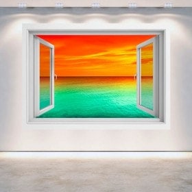 Windows 3D sunset sea