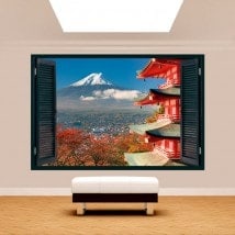 3D walls window Mount Fuji