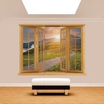 3D mountain window sunset English 5145