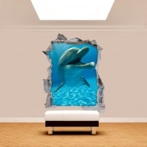 Vinyl wall rotating 3D dolphins