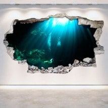 Vinyl wall-broken underwater caves 3D