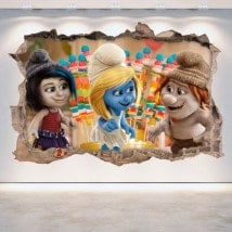 Decorative vinyl wall-broken Smurfs 3D