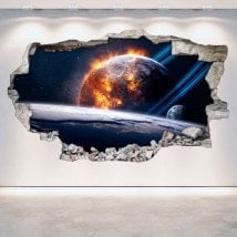 3D planets in space vinyl wall-broken