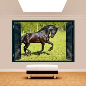 Windows 3D wall horse in the field