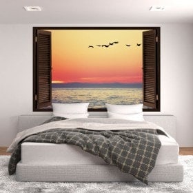 Windows in vinyl 3D sunset at sea