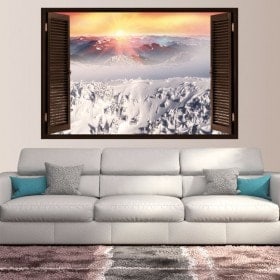 Windows vinyl sunset snow capped mountains