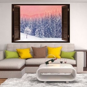 Windows vinyl 3D snow in the mountains