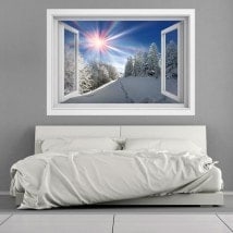Windows vinyl 3D snowy mountains sunbeams
