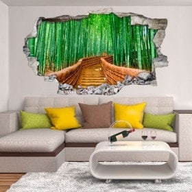 Vinyl 3D wall broken road and bamboos