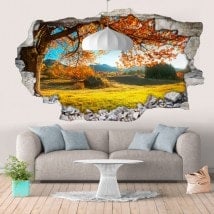 Vinyl wall 3D rotating tree meadow