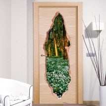 Vinyls for doors flowers in forest 3D