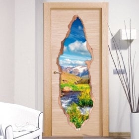 Vinyl for doors Brook in mountains 3D