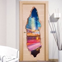 Vinyl for doors lights of city 3D