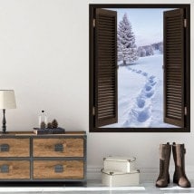 Windows in vinyl 3D snowy mountains