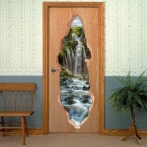 Vinyls for doors 3D waterfalls mountains