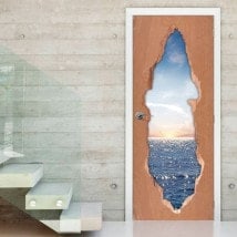 Sunset over sea 3D doors vinyl