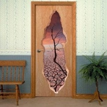 Doors vinyl sunset and tree dry 3D