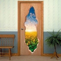 Vinyl doors sunflowers sunset 3D