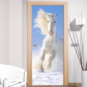 Decorative vinyl doors white horse snow