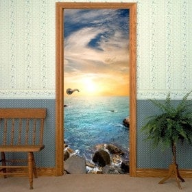 Decorative vinyl door sunset on the sea