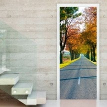 Vinyl doors road and trees autumn