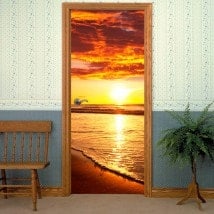 Decorative vinyl doors sunset on the beach