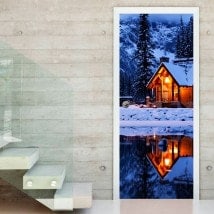 Decorative Vinyl Doors Winter Cabin