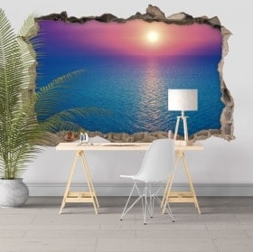Decorative stickers 3D colors sunset in the sea