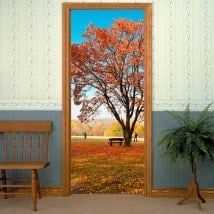 Decorative vinyl for doors tree in autumn