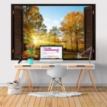 Wall stickers window sunset in the field 3D