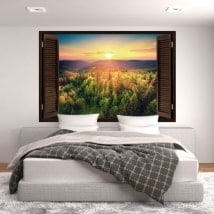 Wall stickers window sunset mountains 3D