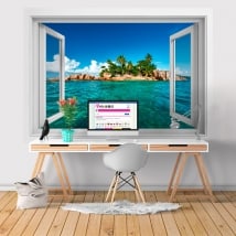 Vinyl walls tropical island 3D window