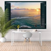 Wall stickers window sunset Tropical Island 3D