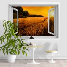 Vinyl and stickers sunset in the wheat field 3D