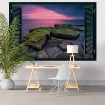 Decorative vinyl window sunset on the black sea 3D