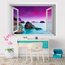 Vinyl and stickers 3D window sunset at the sea