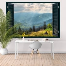 Wall decal window 3D mountains