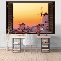 Decorative vinyl sunset in Santorini Greece 3D