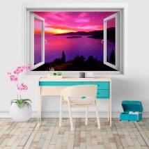 Decorative vinyl window sunset in Greece 3D