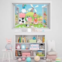 Children's vinyl window 3D animal farm