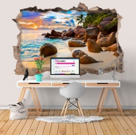 Decorative vinyl tropical island at sunset 3D